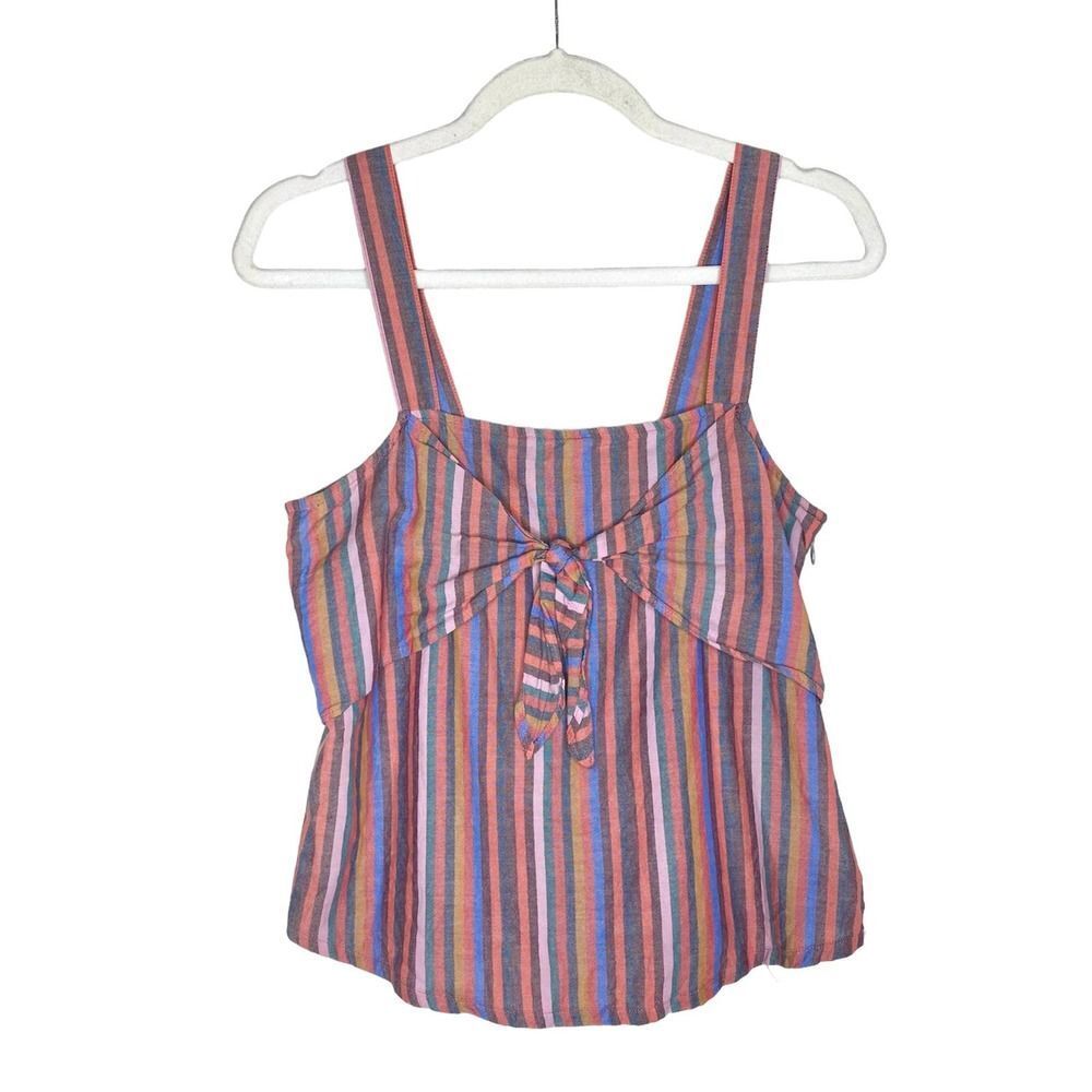 Madewell Tie Front Striped Cami Top Rainbow Sleeveless Size 2 Summer Boho Beach
